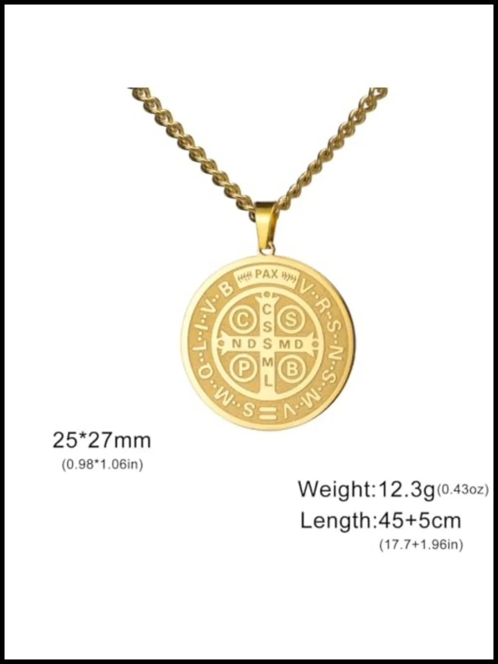 Saint Benedict Medal Necklace Stainless Steel Catholic Exorcism Pendant